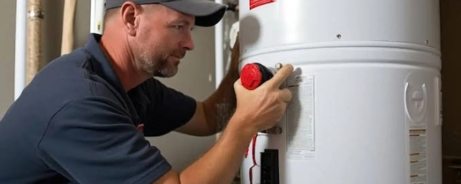 Plumber adjusting the controls on a residential tank water heater